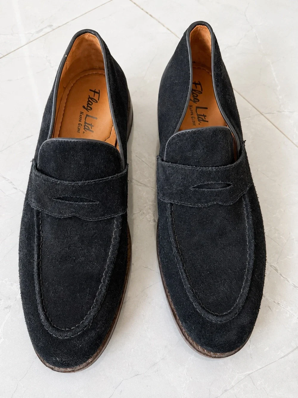 Flag Ltd. Napa Glove Leather Penny Loafers – Black Suede | Men’s Size 11.5M